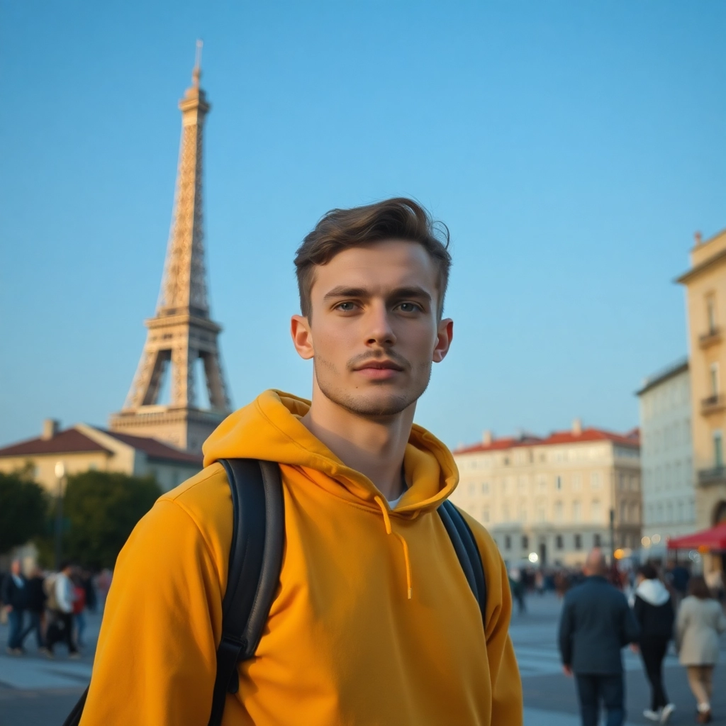 Guy in Orange Jacket in Paris